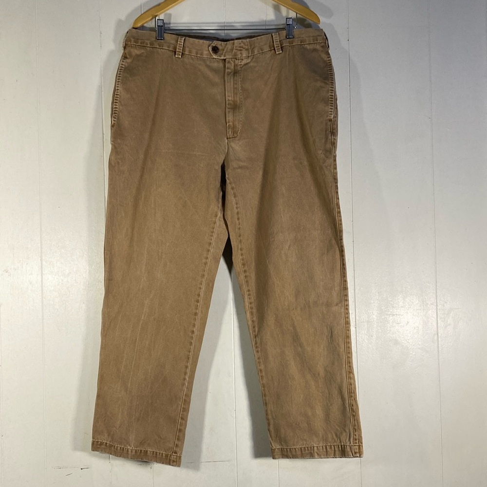 Orvis Mens Chino Pants 40 x 28 Khaki Flat Front Casual Office Travel Minimalist‎